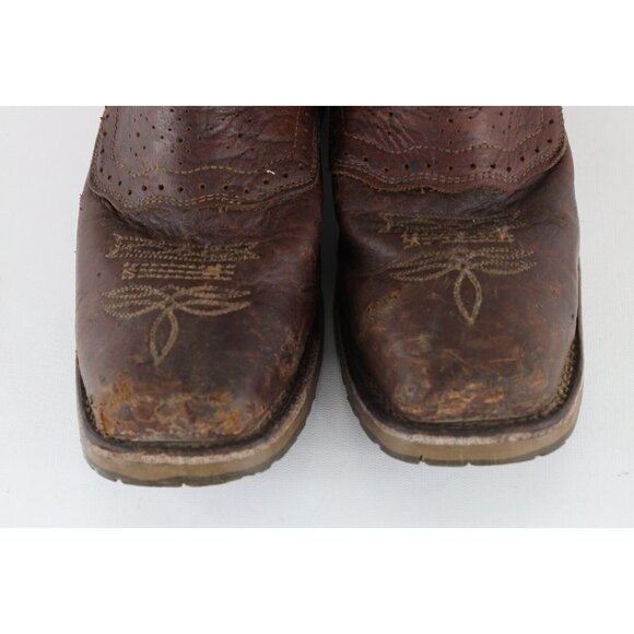 Vintage Double H Mens 9 D Distressed Steel Toe Tribal Leather Cowboy Boots USA